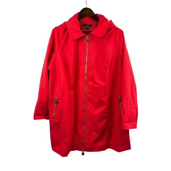 Women’s Dennis by Dennis Basso 2X Cherry Red Raincoat with Detachable Hood - Picture 1 of 9